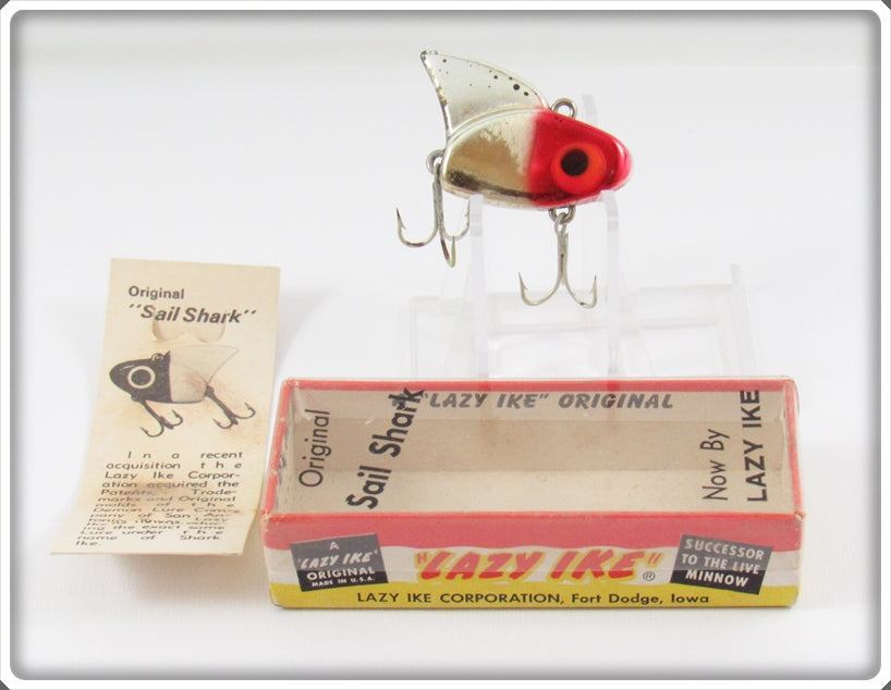 Vintage Lazy Ike Metallic Red Head Sail Shark Lure In Box 200 MR