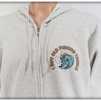 I Buy Old Fishing Tackle Ash Gray Zipper Hoodie - Front Only