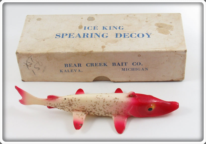 antique ice fishing lures Bear Creek Bait Co. Red & White With Glitter Ice King Spearing Decoy I