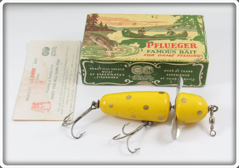 Vintage Pflueger Yellow Gold Spots Globe Lure In Box