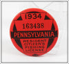 Vintage 1934 Pennsylvania Fishing License Pin