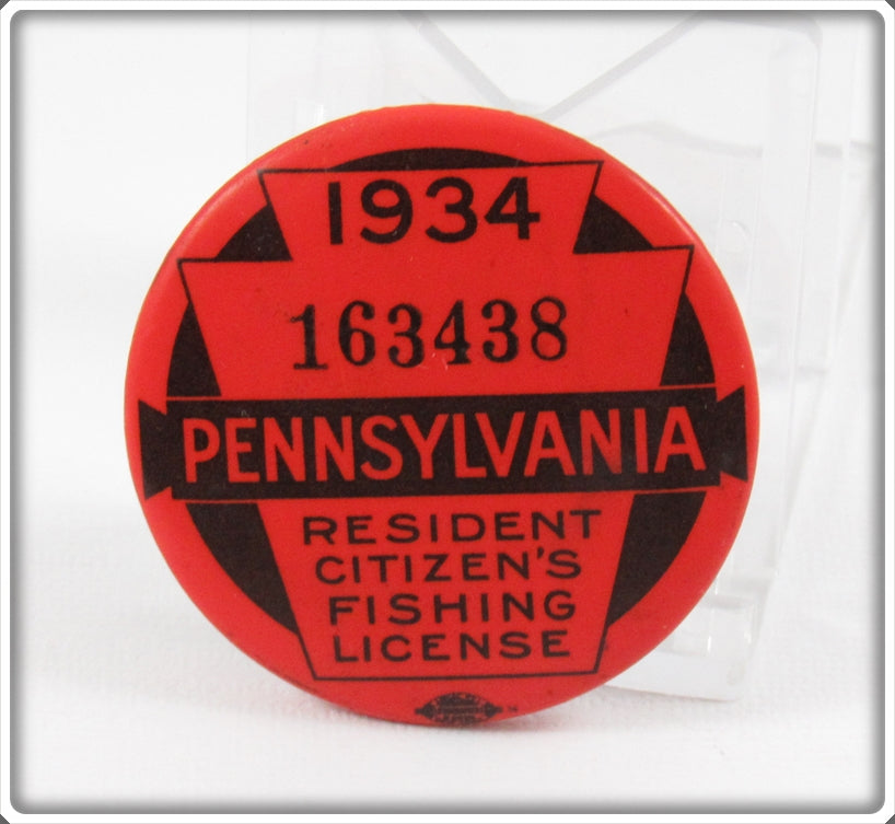 Vintage 1934 Pennsylvania Fishing License Pin