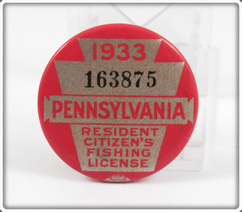 Vintage 1933 Pennsylvania Fishing License Pin