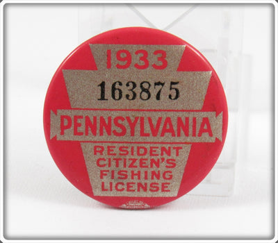 Vintage 1933 Pennsylvania Fishing License Pin