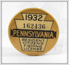 Vintage 1932 Pennsylvania Fishing License Pin