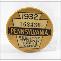 Vintage 1932 Pennsylvania Fishing License Pin