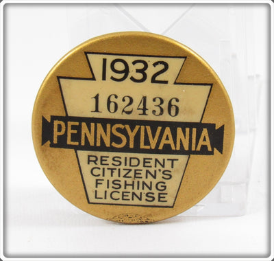 Vintage 1932 Pennsylvania Fishing License Pin