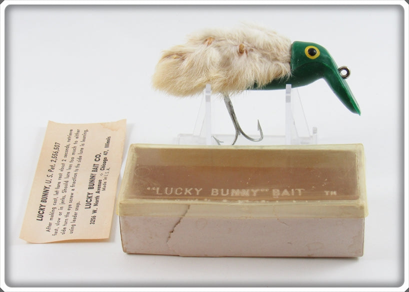 Vintage Lucky Bunny Bait Co Green & White Lucky Bunny In Box