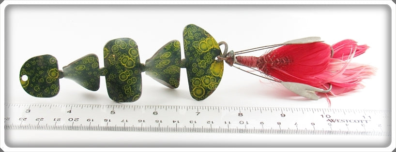 Vintage Paw Paw Green & Yellow Musky Centipede Lure For Sale