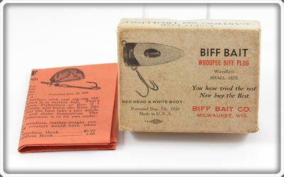 Biff Bait Red Head White Body Whoopee Biff Plug Empty Box & Paper Insert