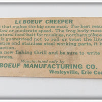 LeBoeuf Mfg Co Green Frog Bass Size LeBoeuf Creeper In Box