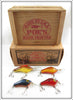 Vintage Poe's Hand Crafted Lure Set In Wooden Box & Cardboard Box