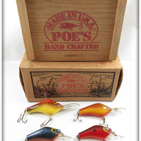 Vintage Poe's Hand Crafted Lure Set In Wooden Box & Cardboard Box