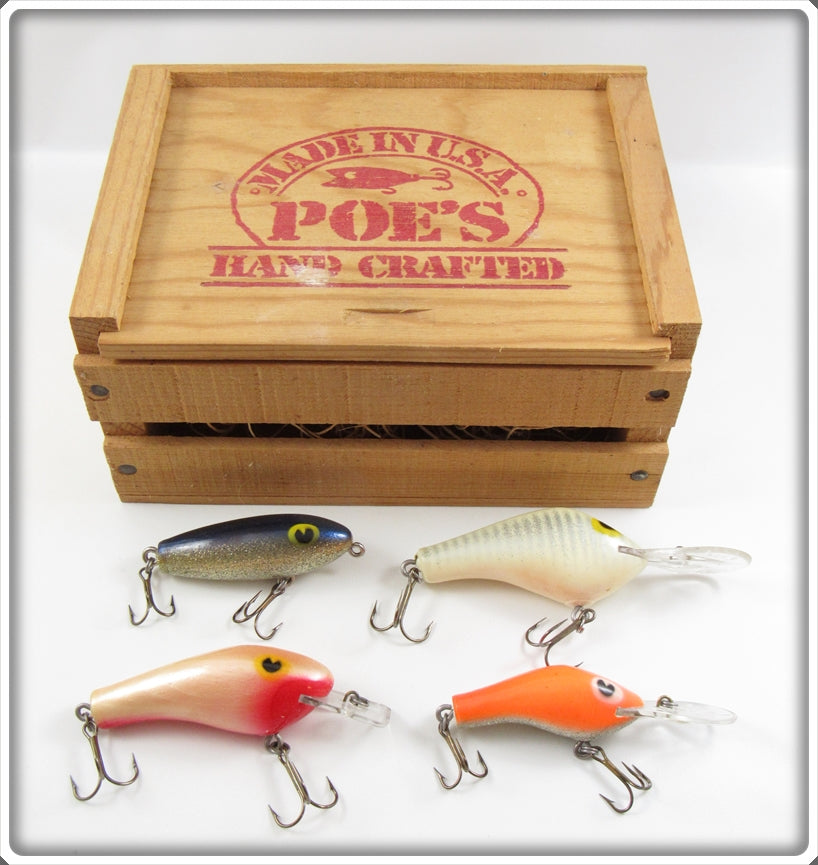 Vintage Poe's Hand Crafted Lure Set In Wooden Box