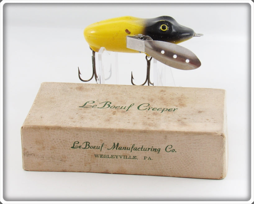bass tactics lure mfg LeBoeuf Mfg Co Yellow & Black Bass Size LeBoeuf Creeper Lure In Box