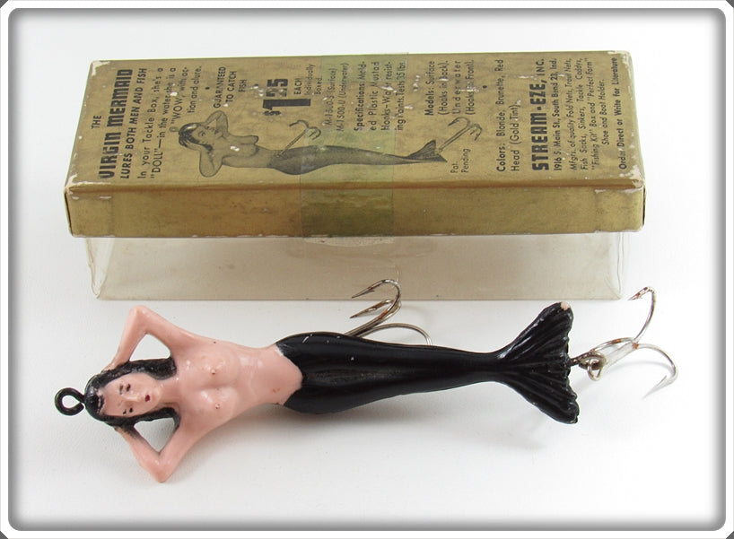 Vintage Stream Eze Inc Black Virgin Mermaid Lure In Box For Sale