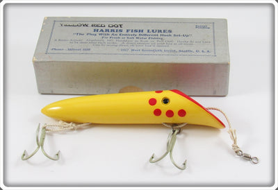 Vintage Harris Fish Lures Yellow Red Dot Size 5 Salmon Plug In Box