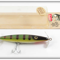 Vintage Heddon Golden Black Muskie Wood Dying Flutter Lure With Card