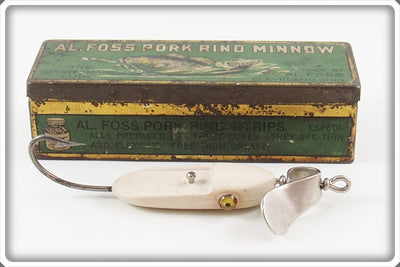 Al Foss Solid White Oriental Wiggler No. 3 Lure In Green Tin