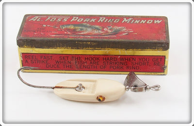 Al Foss Solid White Oriental Wiggler No. 3 Lure In Red Tin 