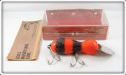 Vintage Len Hartman Tackle Co Orange Wasp Musky Bug In Box