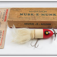 Vintage Marathon Bait Co. Red & White Musk E Munk Lure In Box