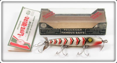 Vintage Pflueger White Body Green & Red Stripes Live Wire Lure In Box