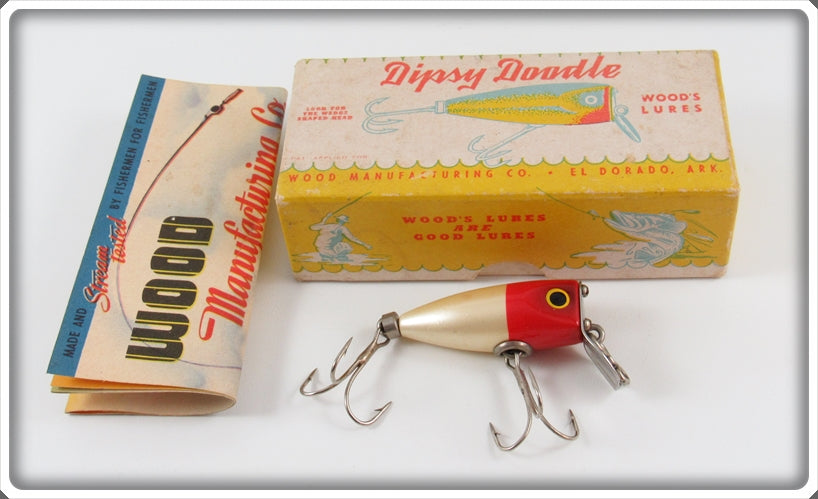 Vintage Wood Mfg Co. Red Head Midget Dipsy Doodle Lure In Box For Sale