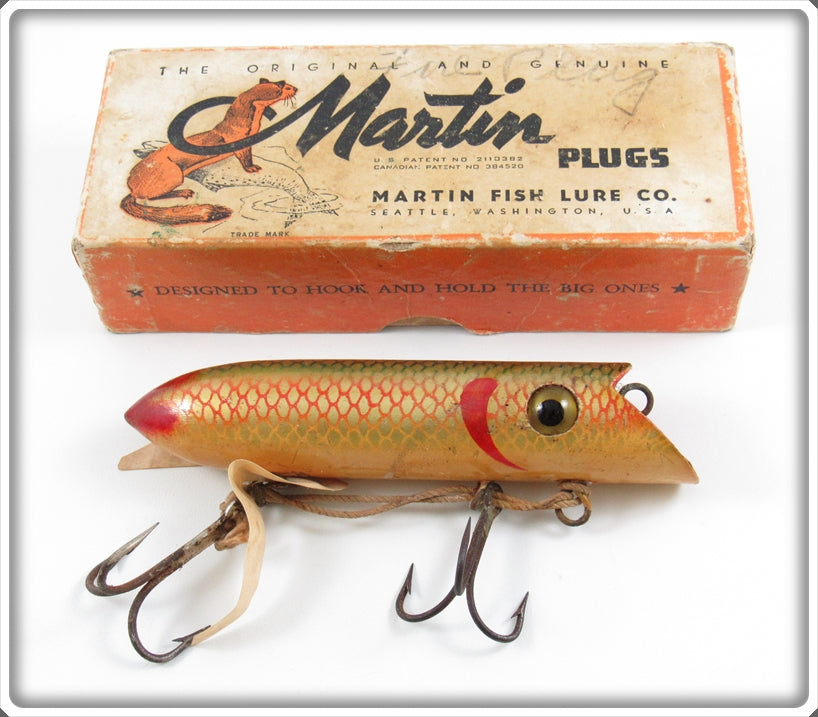 Vintage Martin Silver Scale Salmon Plug In White Red Gill Box For Sale