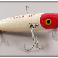 Vintage Arbogast Red Head White Wooden Musky Jitterbug Lure