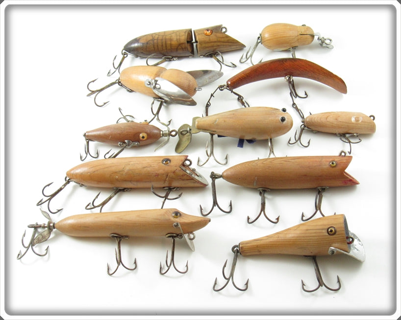 Lot Of 11 Stripped Old Lures - Heddon, Creek Chub & More