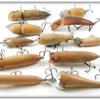 Lot Of 11 Stripped Old Lures - Heddon, Creek Chub & More