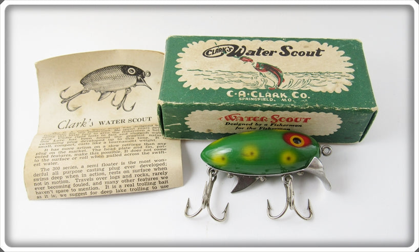 Vintage Clark's Frog Water Scout Lure In Green Scale Box 324