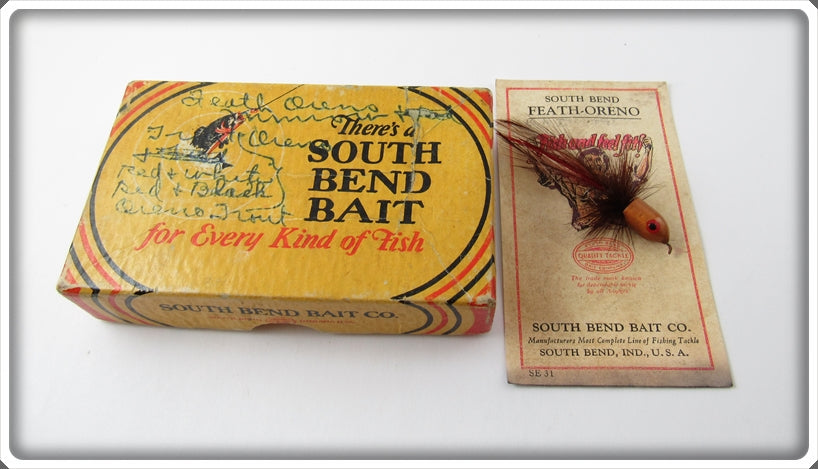 Vintage South Bend Brown Hackle Feath Oreno Minnow Lure In Box