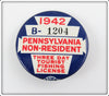 1942 Pennsylvania Non-Resident 3 Day Tourist Fishing License Pin With Paper
