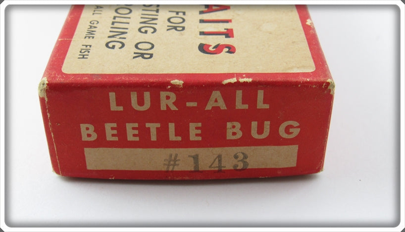 VINTAGE LUR-ALL BEETLE BUG FISHING LURE clam shell blkylwred