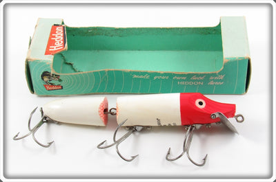 Vintage Heddon Red & White Wood Jointed Vamp Lure In Box