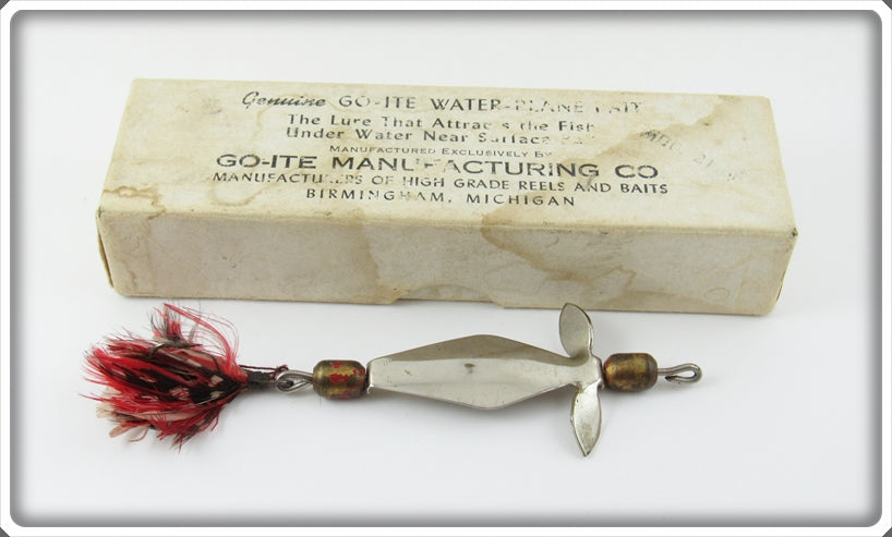 bring fishing lures on plane Vintage Go-Ite Mfg Co Water Plane Bait In Box For Sale