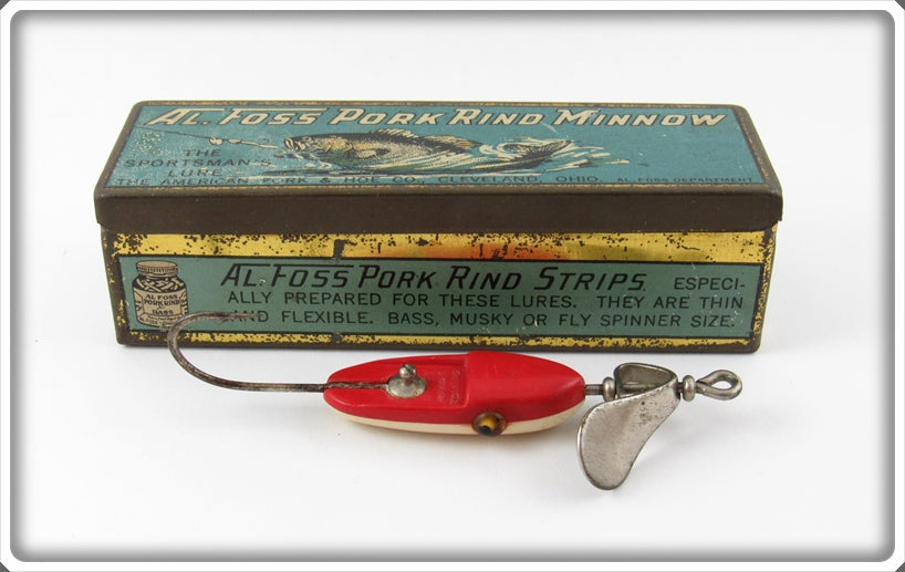 Al Foss Red & White Oriental Wiggler Lure In Blue Tin