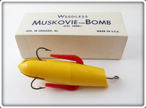 Vintage Muskovie Bomb Yellow & Red Weedless Spring Loaded Bait In Box