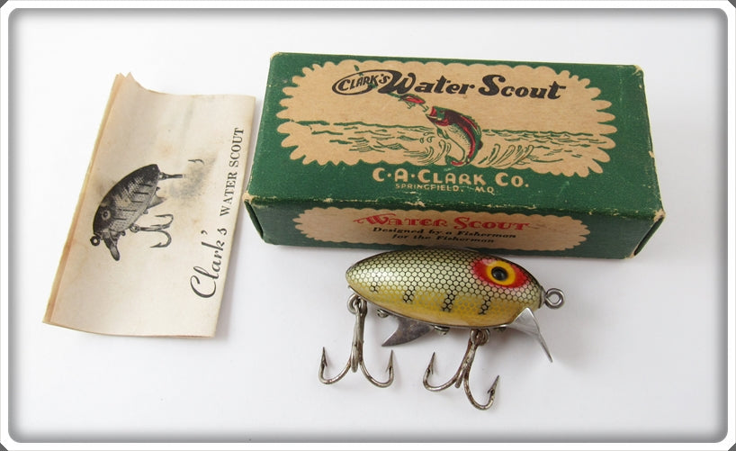 Vintage Clark's Perch Water Scout Lure In Yellow Fin Chub Box 403 