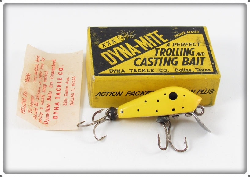 Vintage Dyna Tackle Co Yellow Black Dot Lure In Box 909