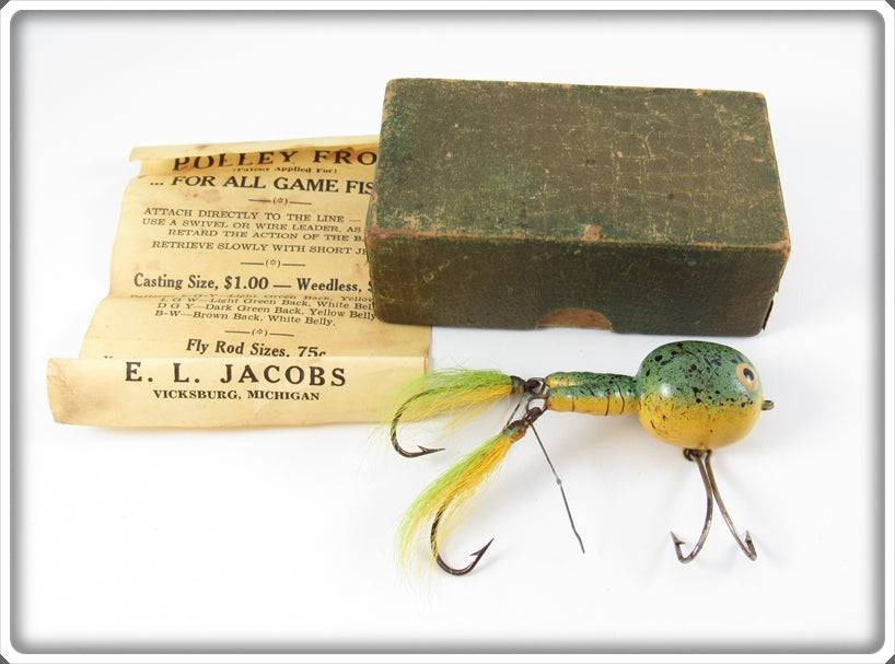 E.L. Jacobs Light Green Yellow Belly Weedless Polly Frog Lure LGY WDLS