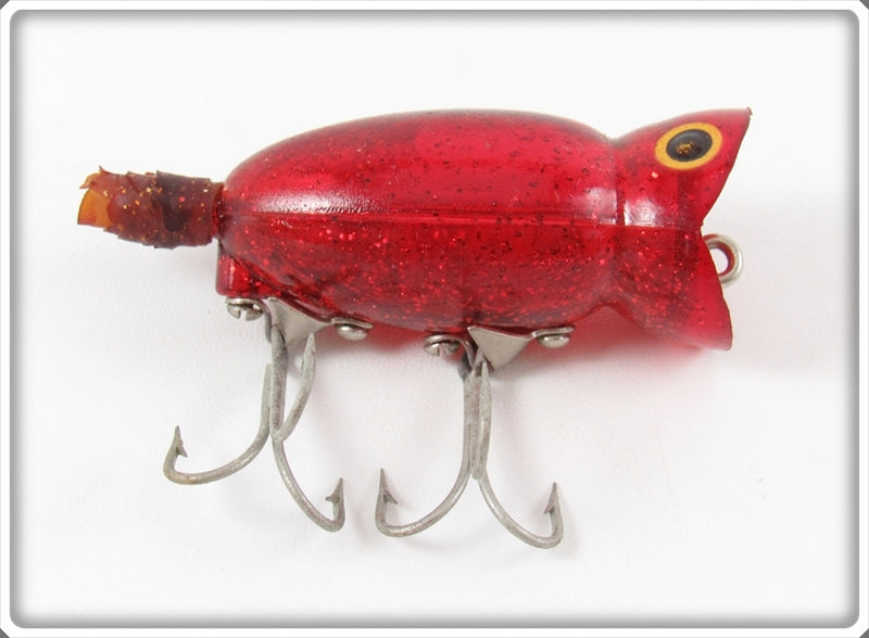Vintage Fred Arbogast Red Glitter Ghost 3/8 Ounce Hula Popper For Sale