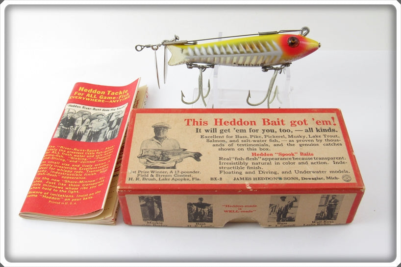 Vintage Heddon Yellow Shore Super Spook Lure In Correct Box 9109XRY