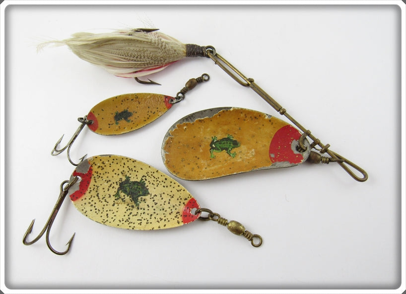 Vintage Pflueger Painted Frog Spoon Lot Of Three Lures For Sale