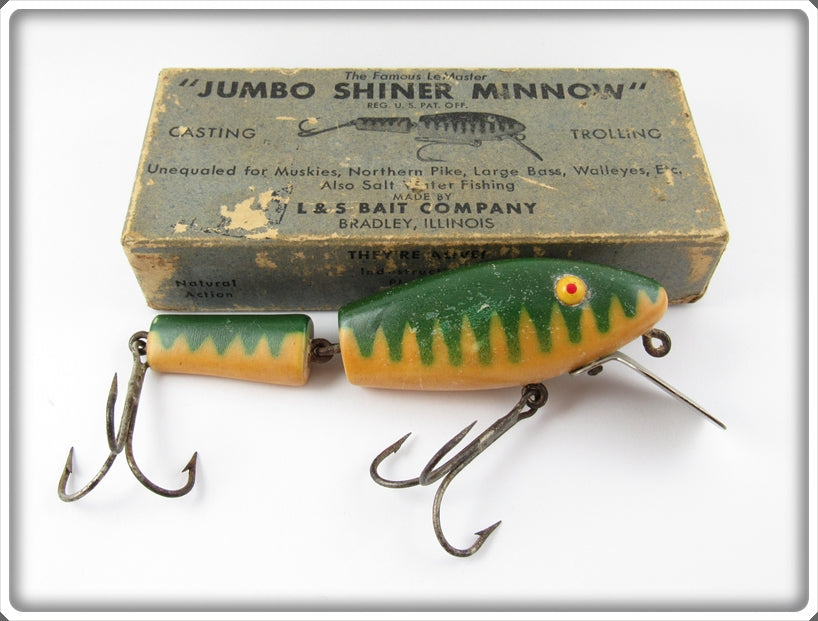 L&S White Green Stripes Jumbo Shiner Minnow Lure In Box