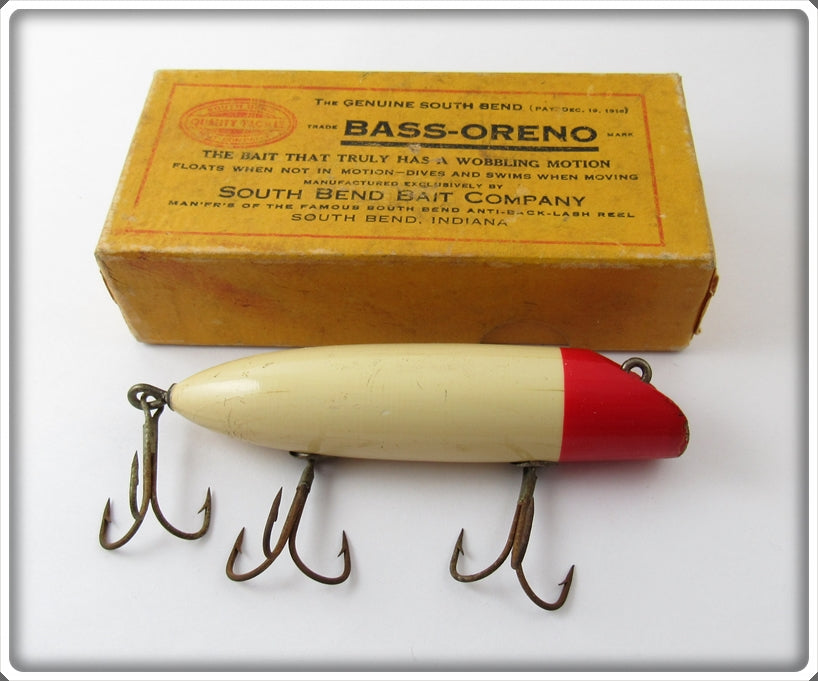 Vintage South Bend Red & White Bass Oreno Lure In Intro Box 973 RH