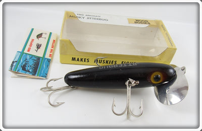 Vintage Fred Arbogast Black Wood Musky Jitterbug Lure In Box