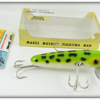 Vintage Fred Arbogast Frog Wood Musky Jitterbug Lure In Box